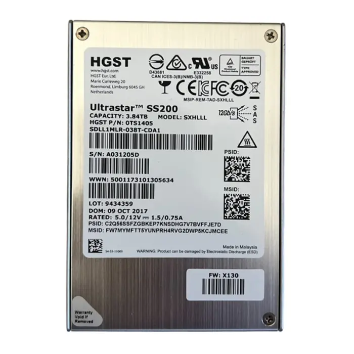 SSD HGST Ultrastar ความจุ 3.84TB สำหรับเซิร์ฟเวอร์