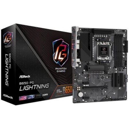 ASRock B650 PG LIGHTNING AMD Ryzen 9000 / 8000 / 7000 Series B650 Chipset Socket AM5 4x DDR5 DIMM Slots 4x SATA 6Gb/s Connectors 1x HDMI 2.5 Gigabit LAN 10/100/1000/2500 ATX Gaming Desktop System Board (Motherboard)