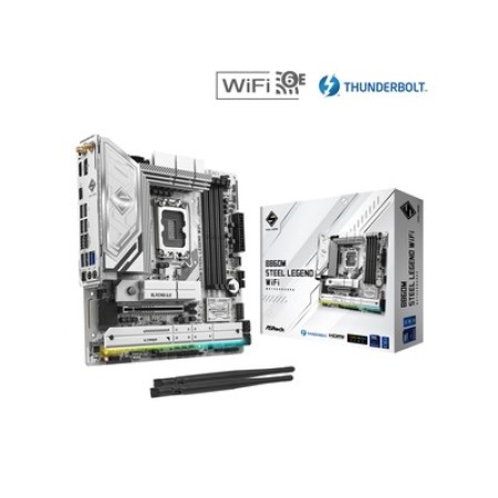 ASRock B860M STEEL LEGEND WIFI Intel Core Ultra CPU B860 Chipset Socket LGA1851 4x DDR5 DIMM Slots 4x SATA 6Gb/s Connectors 1x HDMI 1x DisplayPort 2.5 Gigabit LAN 10/100/1000/2500 802.11axe Wi-Fi 6E Micro ATX System Board (Motherboard)