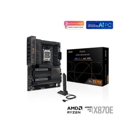 Asus PROART X870E-CREATOR WIFI Ryzen 9000 / 8000 / 7000 Series X870E Chipset Socket AM5 4x DDR5 DIMM Slots 1x HDMI 2x USB4 4x SATA 6Gb/s Ports 1x 10Gb Ethernet 1x 2.5Gb Ethernet 802.11be 2x2 Wi-Fi 7 ATX Gaming Desktop System Board (Motherboard)