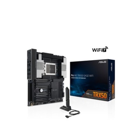 Asus PRO WS TRX50-SAGE WIFI Ryzen Threadripper PRO 7000 WX / 7000 Series TRX50 Chipset Socket sTR5 4x DDR5 DIMM Slots 1x 10GB Ethernet 1x 2.5GB Ethernet 802.11be 2x2 Wi-Fi 7 CEB Desktop System Board (Motherboard)