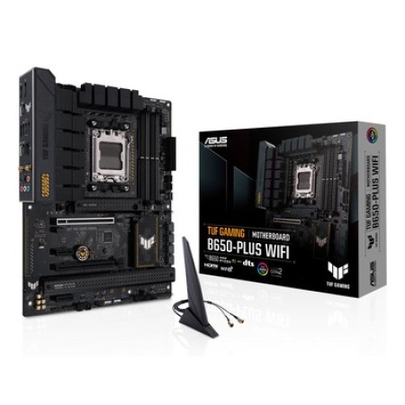 Asus TUF GAMING B650-PLUS WIFI Ryzen 9000 / 8000 / 7000 Series B650 Chipset Socket AM5 4x DDR5 DIMM Slots 1x HDMI 1x DisplayPort 4x SATA 6Gb/s Ports 1x 2.5Gb Ethernet 802.11 a/b/g/n/ac/ax 2x2 Wi-Fi 6 ATX Gaming Desktop System Board (Motherboard)