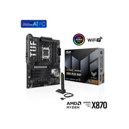 Asus TUF GAMING X870-PLUS WIFI Ryzen 9000 / 8000 / 7000 Series X870 Chipset Socket AM5 4x DDR5 DIMM Slots 1x HDMI 2x USB4 2x SATA 6Gb/s Ports 1x 2.5Gb Ethernet 802.11be 2x2 Wi-Fi 7 ATX Gaming Desktop System Board (Motherboard)