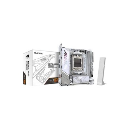 Gigabyte X870I AORUS PRO ICE AMD Ryzen 9000 / 8000 / 7000 Series CPU X870 Chipset Socket AM5 2x DDR5 DIMM Slots 1x HDMI 1x USB4 2.5GbE LAN 802.11be Wi-Fi 7 Mini-ITX System Board (Motherboard)