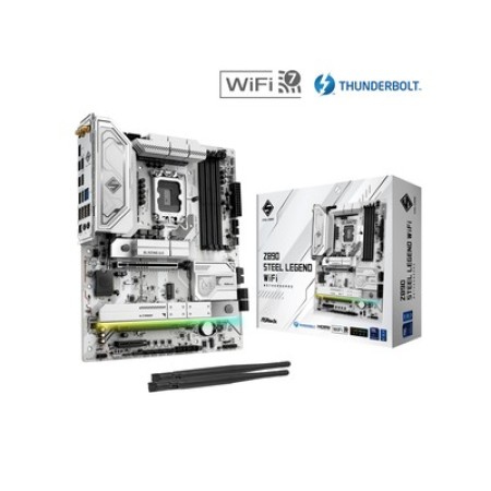 ASRock Z890 STEEL LEGEND WIFI Intel Z890 Core Ultra CPU Socket LGA1851RL-ILM 4x DDR5 DIMM Slots 1x HDMI 2.5 Gigabit LAN 10/100/1000/2500 802.11be 2x2 Wi-Fi 7 ATX System Board (Motherboard)
